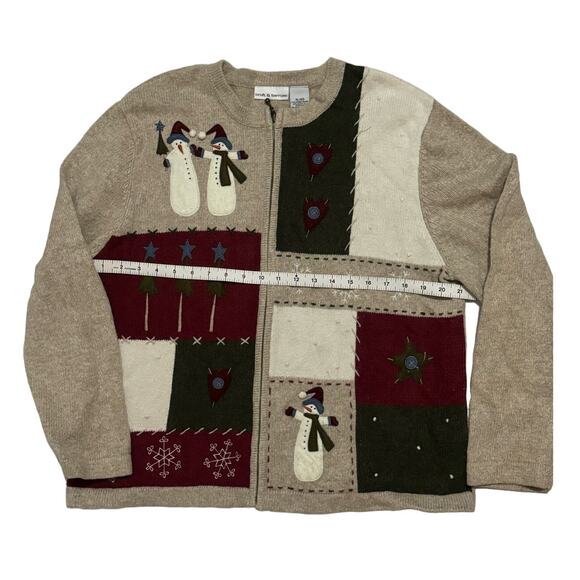 Vintage Wool Angora Rabbit Zip Up Patchwork Christmas Holiday Sweater Jacket XL - Picture 11 of 12